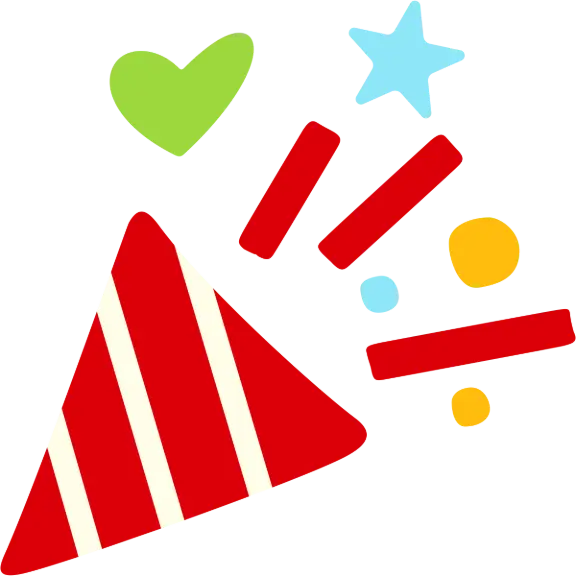 illustrated icon of a party horn and confetti